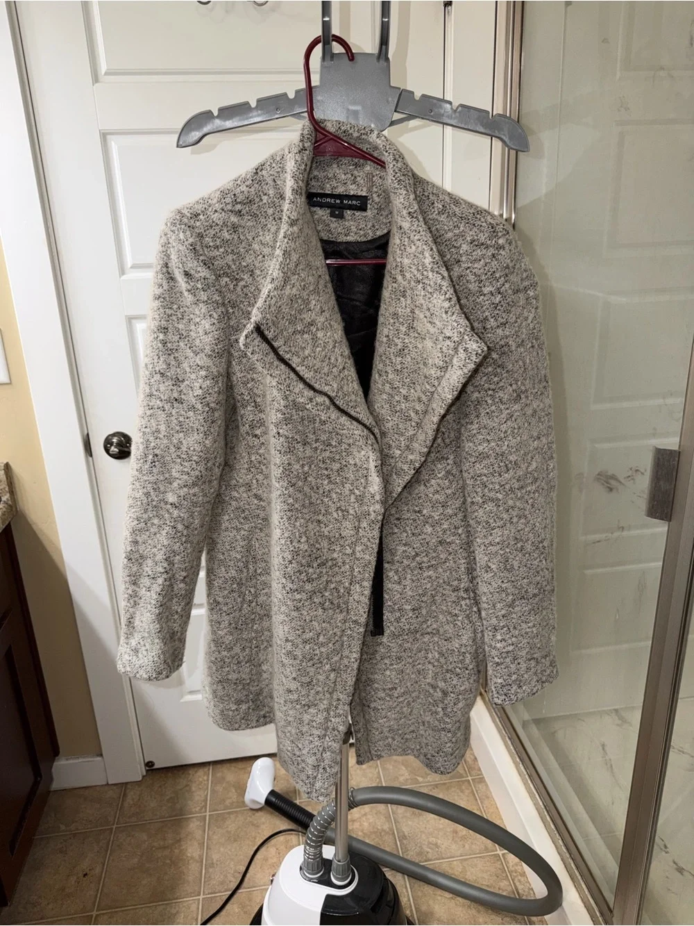 Andrew Marc Women's Gray Textured Open-Front Trench Coat